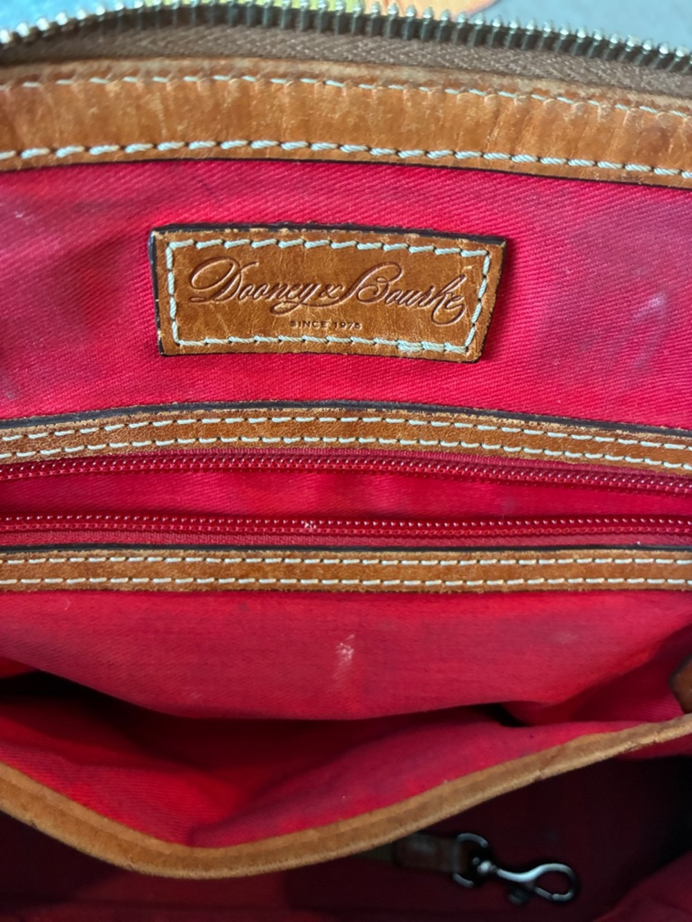 Dooney & Bourke Black Pebbled Leather Dome Satchel with Tan Trim - Picture 6 of 11
